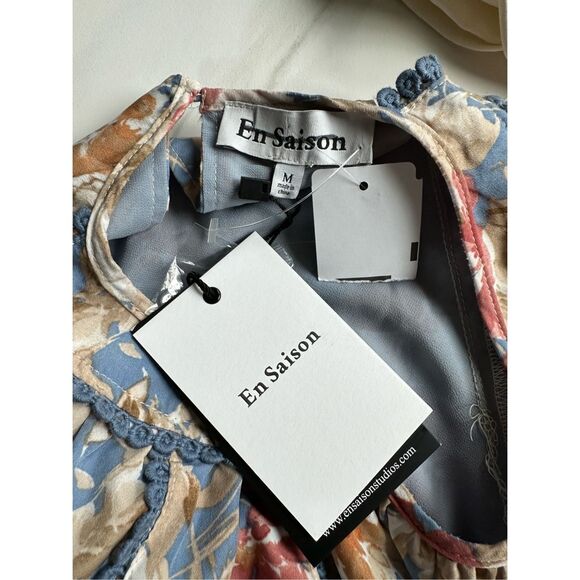 NWT En Saison Floral Cutout Puff Sleeve Soleil Midi Dress Multicolor Medium $145 - Picture 11 of 11